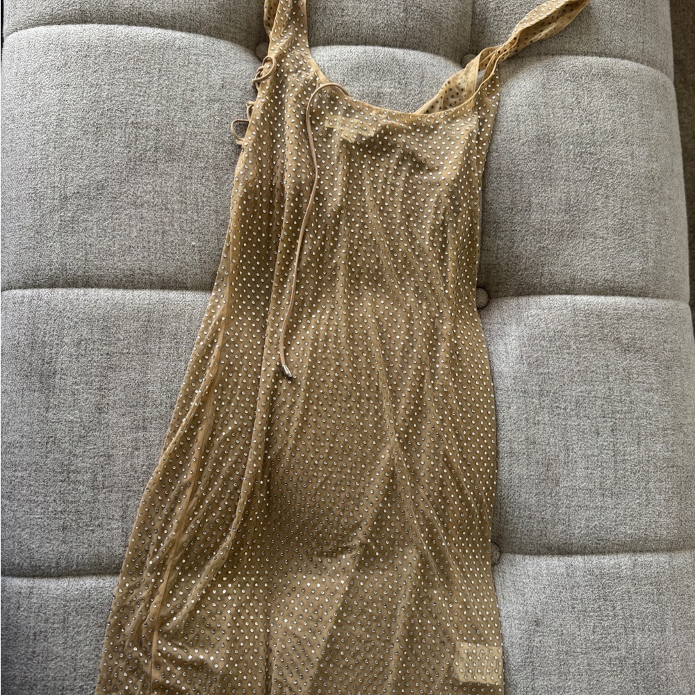 For Love & Lemons Tan Mini Dress with Subtle Sparkle
